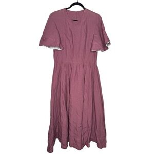 Son de Flor womens M blush light pink bell sleeves midi linen dress boho cottage